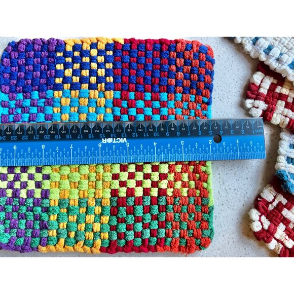 Handwoven Cotton Pot Holders Set Of 5 - Multicolor Large & Red/White/Blue Small - Picture 12 of 13